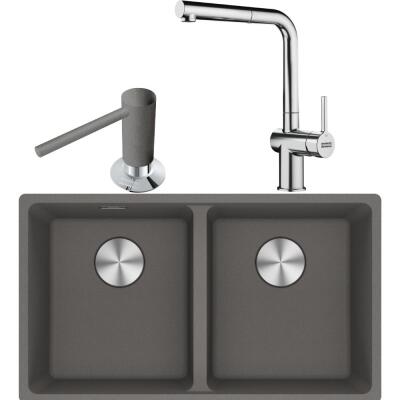 Franke MRG 120-35-35 Granit Stone Grey Renk Evye, ACTIVE PLUS DOCCIA 2.0 Krom Renk Armatür, Sıvı Sabunluk Stone Grey Renk - 1