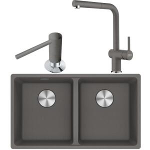 Franke MRG 120-35-35 Granit Stone Grey Renk Evye, ACTIVE PLUS DOCCIA 2.0 Stone Grey Armatür, Sıvı Sabunluk Slate Grey - Franke