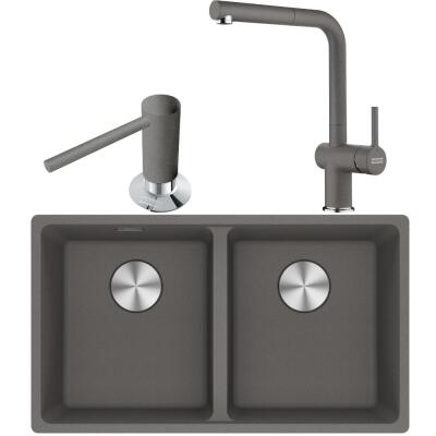 Franke MRG 120-35-35 Granit Stone Grey Renk Evye, ACTIVE PLUS DOCCIA 2.0 Stone Grey Armatür, Sıvı Sabunluk Slate Grey - 1