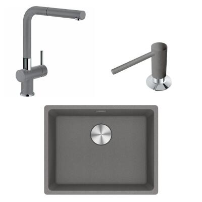 Franke Maris MRG 110-52 Üçlü Set, Stone Grey renk, Evye - Armatür - Sıvı Sabunluk - 1