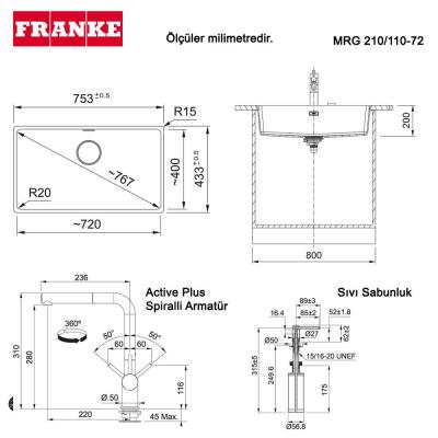 Franke MRG 110-72 Üçlü Set, Stone Grey renk, Evye - Armatür - Sabunluk - 2