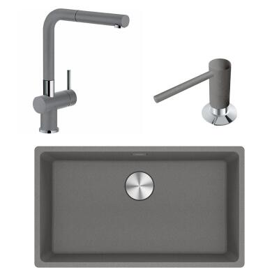 Franke MRG 110-72 Üçlü Set, Stone Grey renk, Evye - Armatür - Sabunluk - 1
