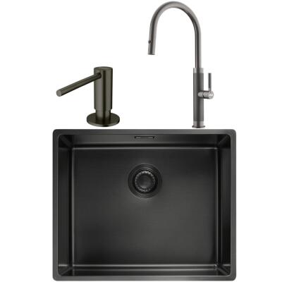 Franke MYTHOS BXM 210/110-50 Paslanmaz Çelik Antrasit Evye, MYTHOS Spiralli Antrasit Armatür, Sıvı Sabunluk Antrasit - 1