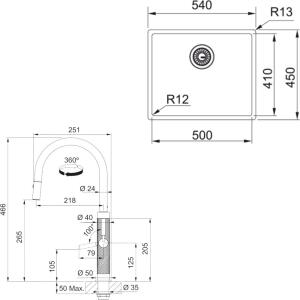 Franke MYTHOS BXM 210/110-50 Paslanmaz Çelik Antrasit Evye, MYTHOS Spiralli Antrasit Armatür, Sıvı Sabunluk Antrasit - 5