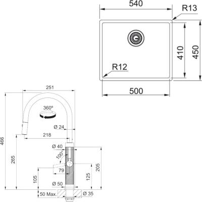 Franke MYTHOS BXM 210/110-50 Paslanmaz Çelik Antrasit Evye, MYTHOS Spiralli Antrasit Armatür, Sıvı Sabunluk Antrasit - 5