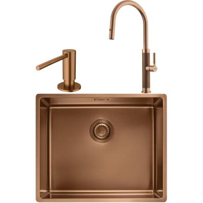 Franke MYTHOS BXM 210/110-50 Paslanmaz Çelik Copper Evye, MYTHOS Spiralli Copper Armatür, Sıvı Sabunluk Copper - 1
