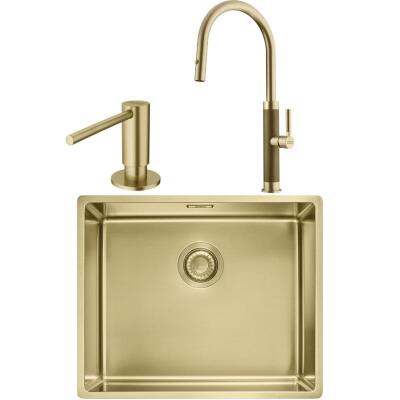 Franke MYTHOS BXM 210/110-50 Paslanmaz Çelik Gold Evye, MYTHOS Spiralli Gold Armatür, Sıvı Sabunluk Gold - 1
