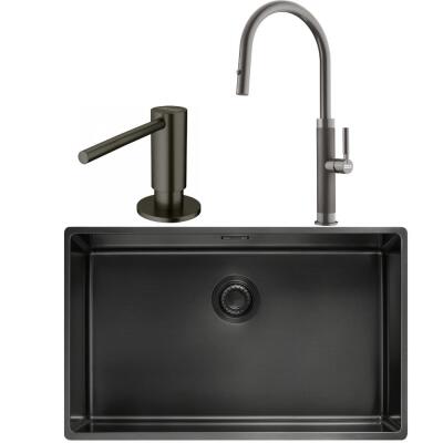 Franke MYTHOS BXM 210/110-68 Paslanmaz Çelik Antrasit Evye, MYTHOS Spiralli Antrasit Armatür, Sıvı Sabunluk Antrasit - 1