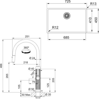 Franke MYTHOS BXM 210/110-68 Paslanmaz Çelik Antrasit Evye, MYTHOS Spiralli Antrasit Armatür, Sıvı Sabunluk Antrasit - 5