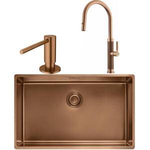 Franke MYTHOS BXM 210/110-68 Paslanmaz Çelik Copper Evye, MYTHOS Spiralli Copper Armatür, Sıvı Sabunluk Copper - Franke