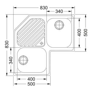 Franke PNX 621 E Paslanmaz Çelik Köşe Evye, Progresso, 83x83x50cm - 2