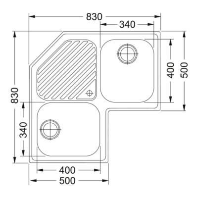 Franke PNX 621 E Paslanmaz Çelik Köşe Evye, Progresso, 83x83x50cm - 2