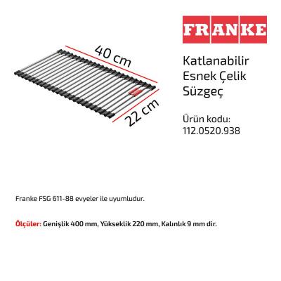 Franke Rulo Katlanabilir Esnek Çelik Süzgeç, 22x40 cm, 112.0520.938 - 2
