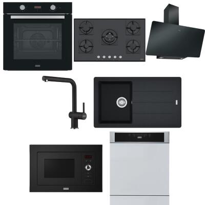 Franke Siyah Set 3, Fırın, Ocak 90 cm, Davlumbaz 90 cm, Bulaşık makinası, Mikrodalga, Evye ve Armatür, - 1