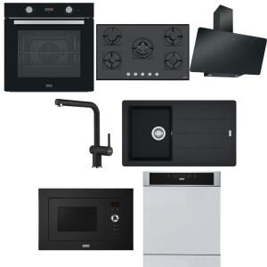 Franke Siyah Set 3, Fırın, Ocak 90 cm, Davlumbaz 90 cm, Bulaşık makinası, Mikrodalga, Evye ve Armatür, - Franke
