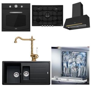 Franke Siyah Set 6, Fırın, Ocak, Davlumbaz, Bulaşık Makinesi, Evye ve Armatür, Nero Renk - Franke