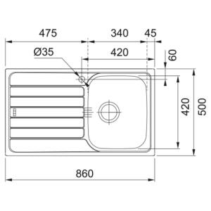 Franke SKX 611 Paslanmaz Çelik Evye, Sol damlalıklı, 86x50cm - 2