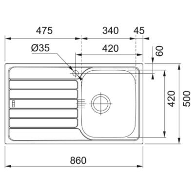 Franke SKX 611 Paslanmaz Çelik Evye, Sol damlalıklı, 86x50cm - 2