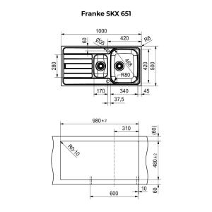 Franke SKX 651 Paslanmaz Çelik Evye, Sağdan damlalıklı, 1,5 Hazne, 100x50cm - 2