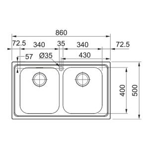 Franke Smart SRX 611-86 Paslanmaz Çelik Evye, 2 Hazne, Mat Yüzey - 2