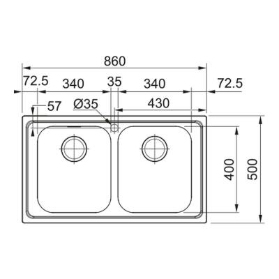 Franke Smart SRX 611-86 Paslanmaz Çelik Evye, 2 Hazne, Mat Yüzey - 2