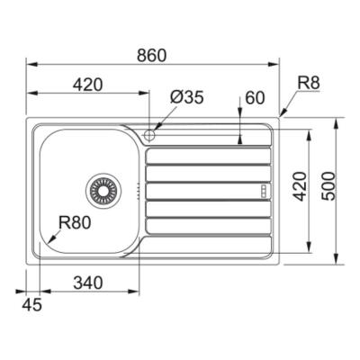 Franke SKX 611 Paslanmaz Çelik Evye, Sağ damlalıklı, 86x50cm - 2