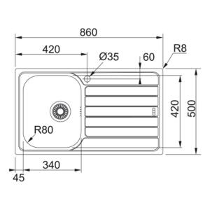 Franke SKX 611 Paslanmaz Çelik Evye, Sağ damlalıklı, 86x50cm - 2