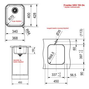 Franke SRX 110-34 Paslanmaz Çelik Eviye, Tezgah altı, 34x40cm - 2