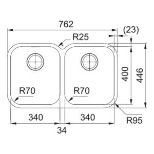 Franke SRX 120-34-34 Inox Evye, Tezgah Altı, 76x44 cm - 2