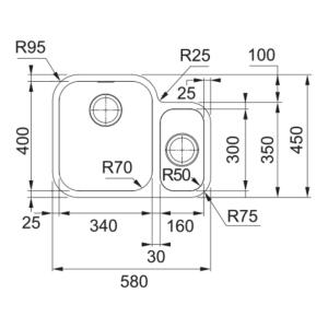 Franke SRX 160-34-16 Inox Evye, Tezgah Altı, 58x45 cm - 2