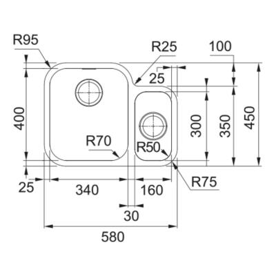 Franke SRX 160-34-16 Inox Evye, Tezgah Altı, 58x45 cm - 2