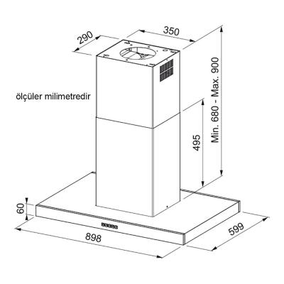 Franke 905 I BK MATT/900 Ada Format Tale Davlumbaz, Mat Siyah Renk, 90 cm - 3