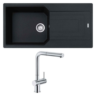 Franke UBG 611-100 Granit Nero Evye, Active Plus Doccia Krom Armatür - 1