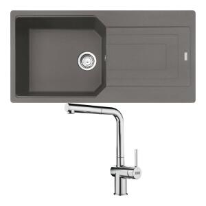 Franke UBG 611-100 Granit Stone Grey Evye, Active Plus Doccia Krom Armatür - Franke