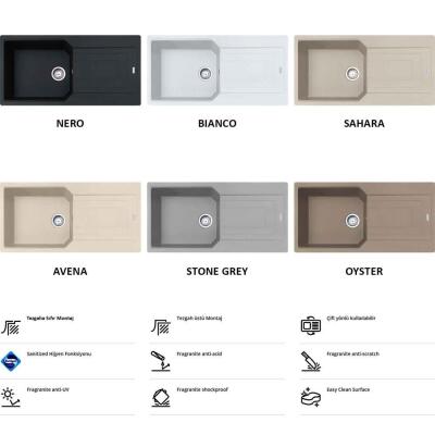 Franke Urban UBG 611-100 Granit Evye, Stone Grey (gri), Tek hazne, Damlalıklı, 100x50 cm - 2