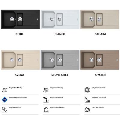 Franke Urban UBG 651-100 Granit Evye, 1,5 Hazne, Slate Grey, 100x50 cm - 3