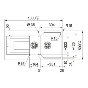 Franke Urban UBG 651-100 Granit Evye, 1,5 Hazne, Stone Grey, 100x50 cm - 2