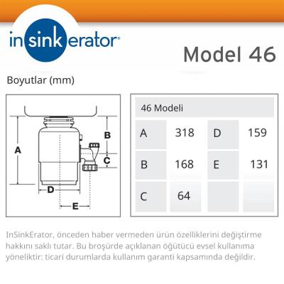 insinkerator Model 46 Çöp Öğütücü, ev tipi, 0,55 Hp, 380 W - 3