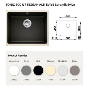 NUEVO SONIC 500 U Seramik Evye, Siyah, Tezgah altı, 50x40 cm - 4