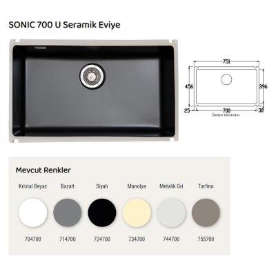 NUEVO SONIC 700 U Seramik Evye, Siyah, Tezgah altı, 70x40 cm - 4
