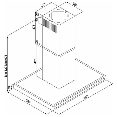 Silverline 4113 Venezia Isola, Ada Tipi Davlumbaz, 90 cm, Inox - 2