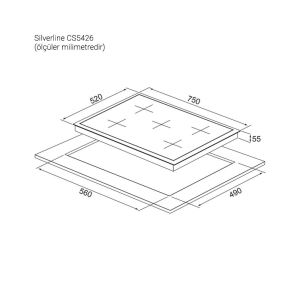 Silverline CS5426S01 Ankastre Cam Ocak, 75 cm, Gri - Thumbnail