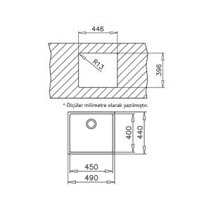 Teka BE LINEA 45.40 RS15 Paslanmaz Çelik Mutfak Evyesi, Tek hazneli, Tezgahaltı, 45x40 cm - 2