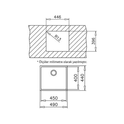 Teka BE LINEA 45.40 RS15 Paslanmaz Çelik Mutfak Evyesi, Tek hazneli, Tezgahaltı, 45x40 cm - 2