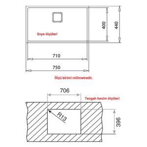 Teka BE LINEA RS15 71.40 Çelik Evye, Tezgah Altı, 75x44 cm - 3
