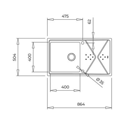 Teka BROOKLYN 50 M-XP Çelik Evye, Parlak Yüzey, Tezgah Üstü, 86x50 cm - 4