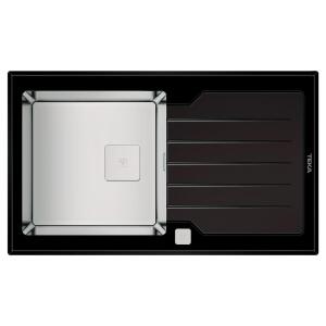 Teka DIAMOND RS15 1B 1D 86 Çelik Evye, Siyah Cam Yüzey, Tezgah Üstü, 86x51 cm - 1