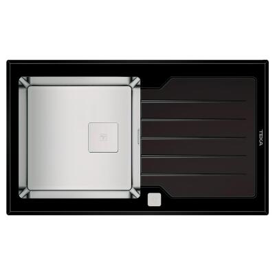 Teka DIAMOND RS15 1B 1D 86 Çelik Evye, Siyah Cam Yüzey, Tezgah Üstü, 86x51 cm - 1