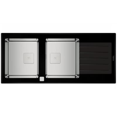 Teka DIAMOND RS15 2B 1D Tezgahüstü Cam Yüzeyli Paslanmaz Çelik Eviye, Çift Yönlü, 116x51 cm - 1