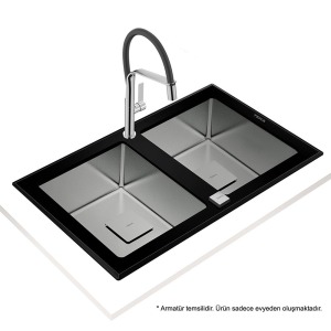 Teka DIAMOND RS15 2B 86 AUTO WST BLACK Çelik Evye, Cam Yüzeyli, Tezgah Üstü, 86x51 cm - 2